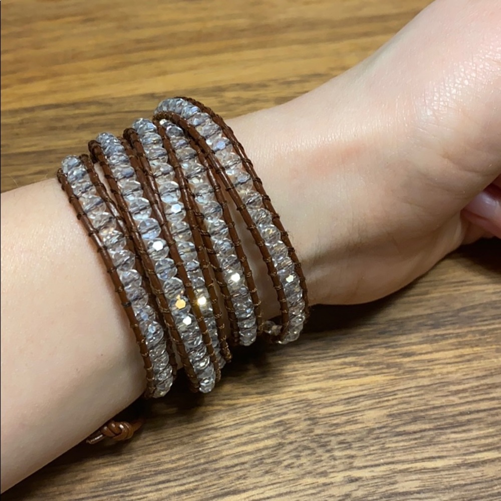 Wrap bracelet, brown leather with crystal